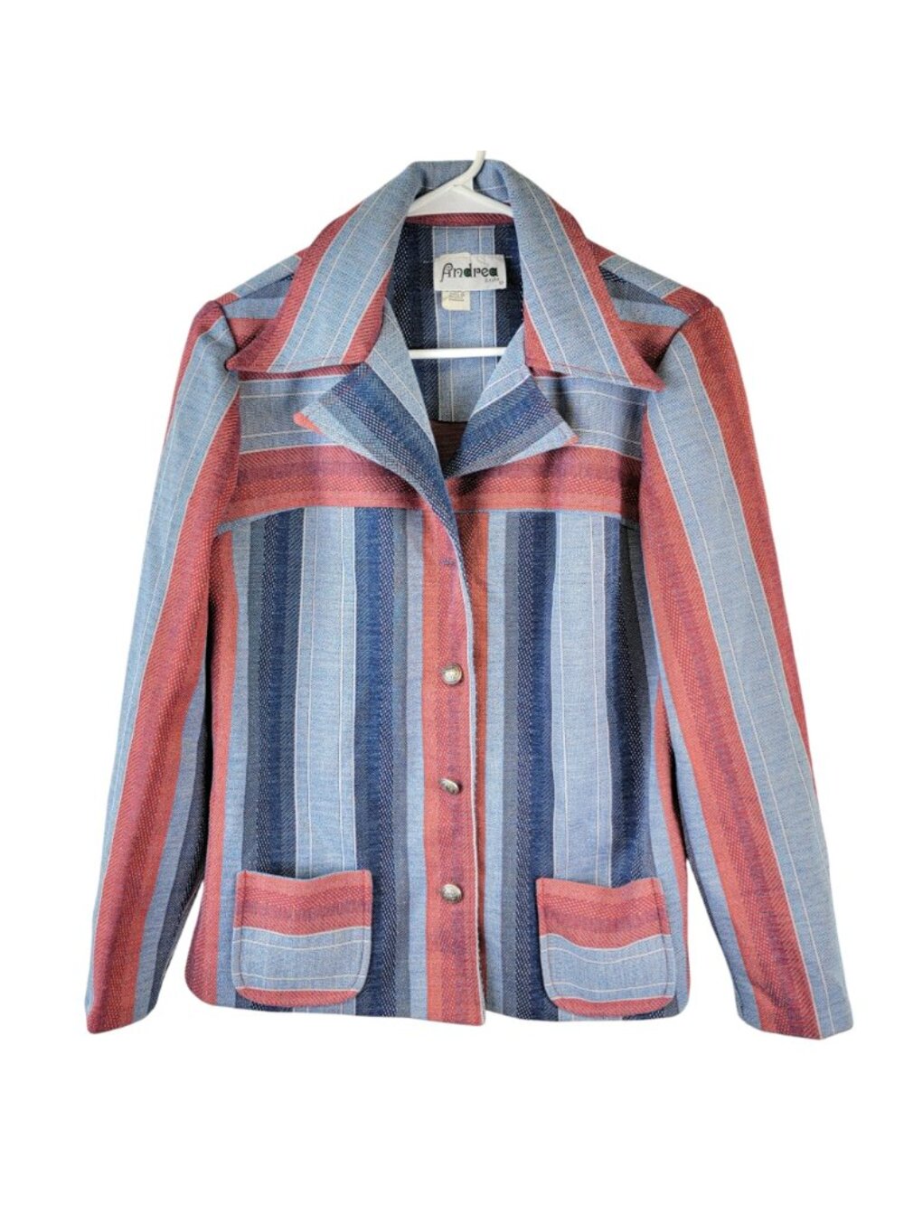 Vintage 70s Stripe Shirt Jacket Women Medium Pink Blue Collar Button Lightweight - Picture 8 of 16